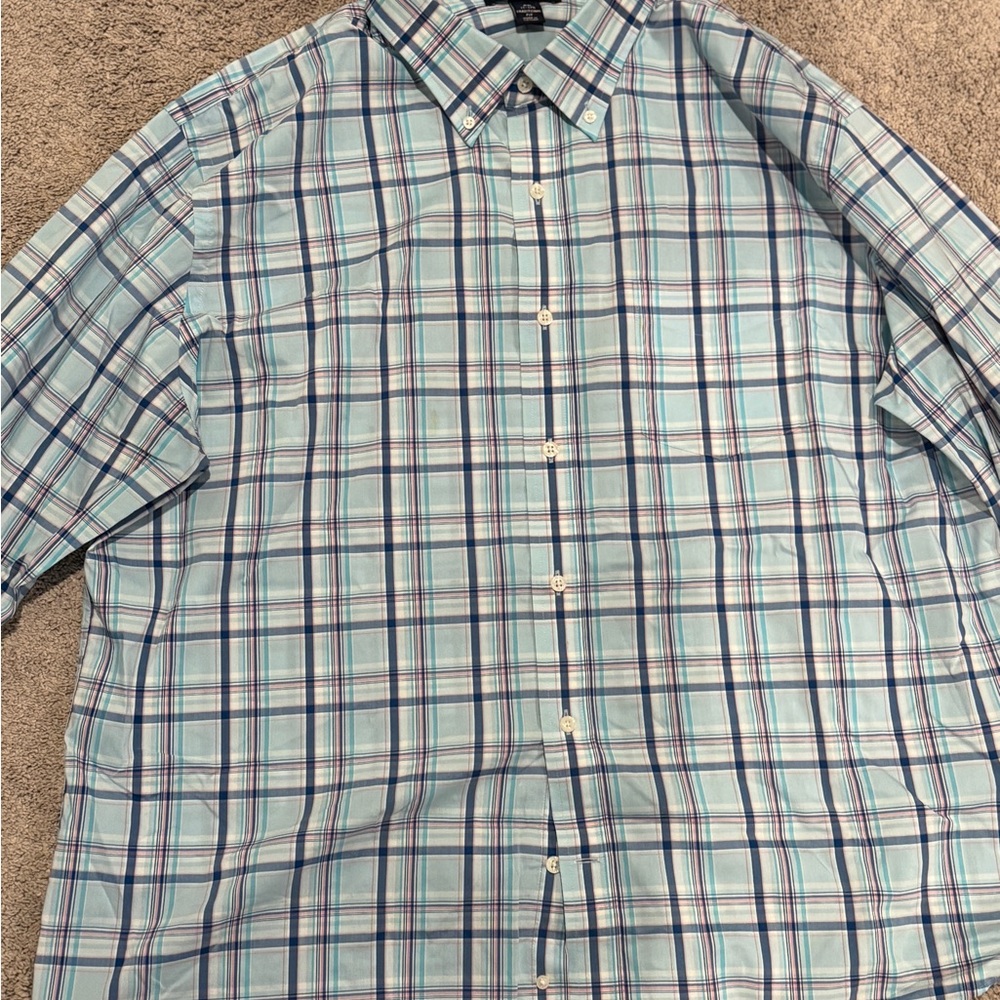 Lands' End Men's Light Blue Plaid Button Down Shirt